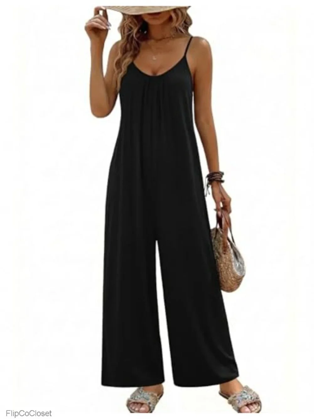 Boho Wide Leg Jumpsuit Women Sleeveless Summer Romper Adjustable Spaghetti